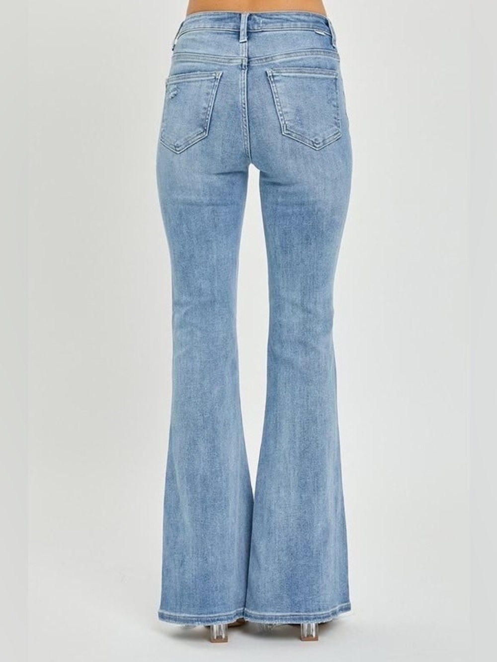 Risen Jeans High Rise Lightly Distressed Women’s Blue Flare Jeans sz 11/30